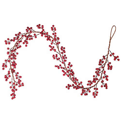 Artiflr 6FT Red Berry Garland, Flexible Artificial Red and Burgundy Berry Christmas Garland for Indoor Outdoor Home Fireplace Decoration for Winter Holiday New Year Decor
