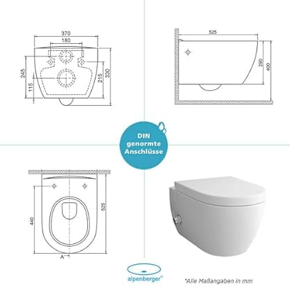 Alpenberger Dusch WC Komplettset | Wand WC Spülrandlos | Toilette mit Intimdusche und Armatur | Toilettendeckel mit Absenkautomatik | Spülkasten Vorwandelement WC Set Komplett (7150U) – Bild 8