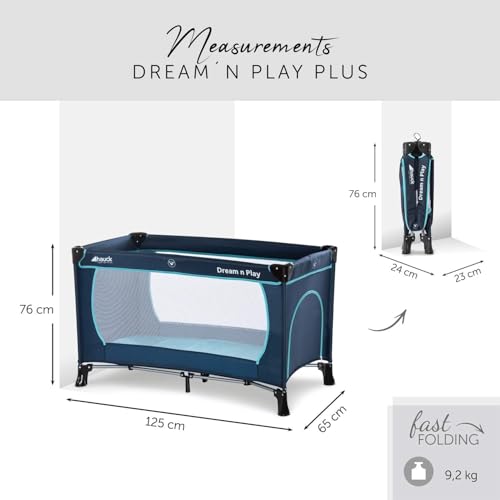 hauck Cuna de Viaje Bebé Dream N Play Plus | Parque Infantil para Niños desde Nacimiento hasta 15 kg - Plegable y Compacta - con Bolsa de Transporte y Base Plegable - 120x60 cm - Navy/Turquesa - imagen 2