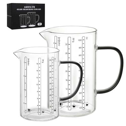 LIBWYS Glass Measuring Cup, 1000ml (32oz)+500ml (16oz) with Anti-slip Silicone Pad, Heat-resistant Borosilicate Glass Liquid Measuring Cup