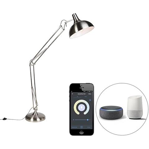 Qazqa - Smart vloerlamp Staal incl. WiFi A60 - Hobby- - Modern - LED E27 | 1 Light - Metal Floor lamp - Suitable for Living Room I Bedroom I Cover