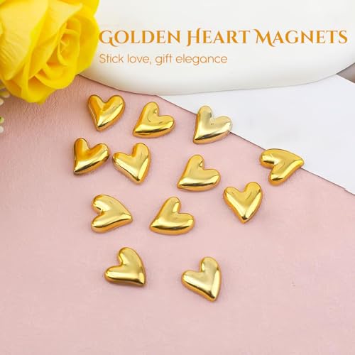 Image of Nostrae by Ekhasa Golden Heart Cute Fridge Magnets Set of 12 | Fridge Magnet Refrigerator Stylish | Kitchen Fridge Decoration Items | Mini Gifts