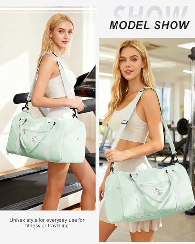 Image of Gym Bag Womens Mens with Shoes Compartment and Wet Pocket Travel Duffel Bag for Women for Plane Sport Gym Tote Bags Swimming Yoga Small Waterproof Weekend Overnight Carry on Bag Hospital Holdalls