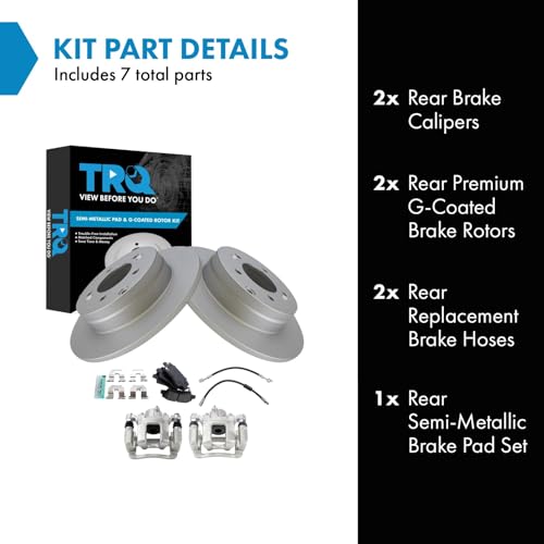 Image of TRQ Rear Brake Pad and Rotor Set Semi Metallic Coated Rotors Calipers Hoses Compatible with 2014 Kia Optima