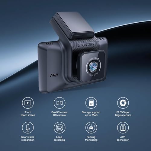 Image of Hikvision Car Dash Camera K5|2K Dual Channel|3 Inch Touch Screen|2K Front HD |1080P Rear HD|140 Coverage|G Sensor|Voice Recognition|Emergency Recording|256GB SD Support,Black Without Hardwired KIT