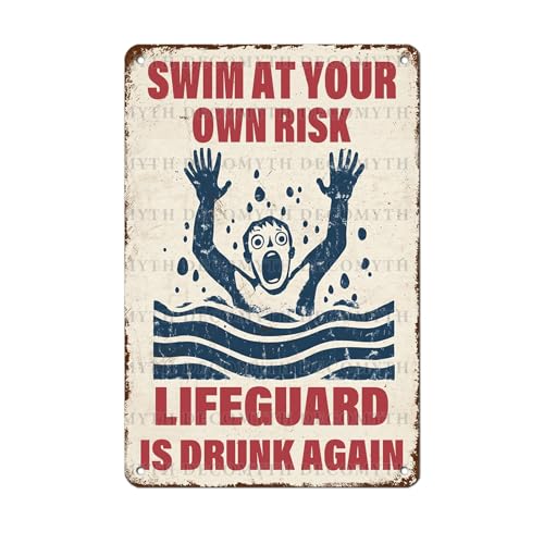 Swimming Pool Decor Swim At Your Own Risk Pool Funny Safety Plaque Sign for Beach Water Park 12 * 8inch
