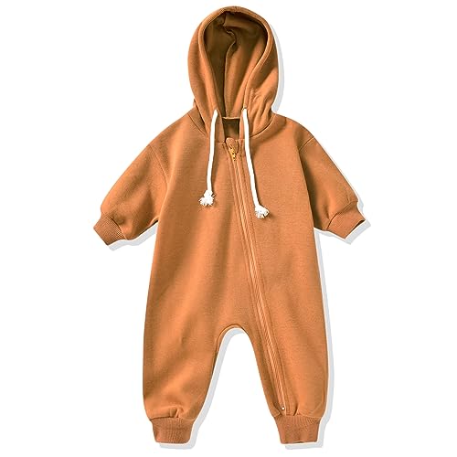 Image of Unutiylo Unisex Baby Boys Girls Long Sleeve Infant Baby Zipper Hooded Jumpsuits Romper Loose Outfit Clothes
