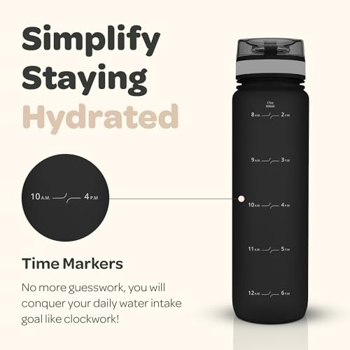 Image of Hydracy Water Bottle with Time Marker - Large 500 ml 17 Oz BPA Free Water Bottle - Leak Proof & No Sweat Gym Bottle with Fruit Infuser Strainer - Ideal for Fitness or Sports & Outdoors - Space Grey