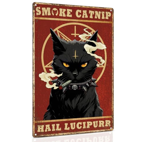 ALKB Funny Black Cat Metal Sign Retro Cat Metal Poster - Black Cat Gifts Bedroom Kitchen Wall Decor 8 x 12 Inch