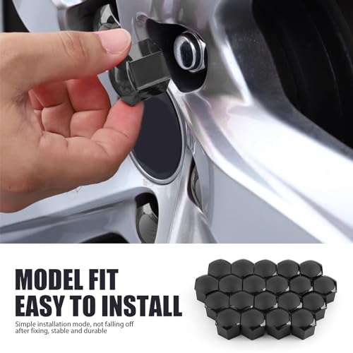 Image of 21 PCS Car Hub Lug Nut Cover with Extraction Clip, Anti-theft Protective Design, Waterproof Vehicle Tire Screw Cap Accessories, Universal 0.74In /19MM Automotive Hub Seals (Black)