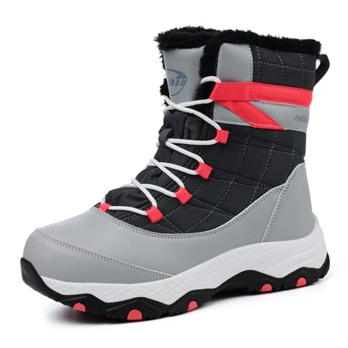 Jedibau Snow Boots for Women Waterproof Mid-Calf Booties Winter Hiking Boot Durable Warm Fur Lined Boot Non-Slip Climbing Cold Weather Lightweight Shoes（RED-38）