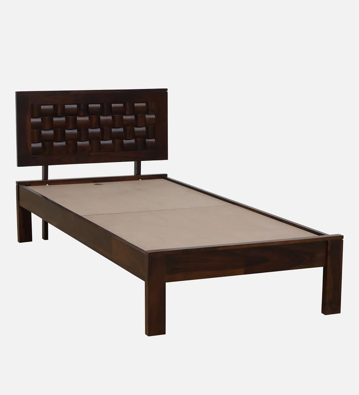 Image of Solid Sheesham Wood Woodora Single Bed Without Storage | Wooden Single Bed Cot Palang Furniture for Bedroom Living Room Home and Hotel (Provincial Teak Finish)