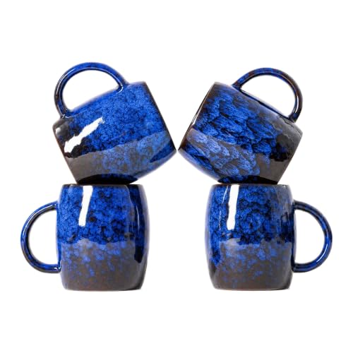 XIYUANJI Deep Cobalt Ceramic Mug Set of 4, 14oz Reactive Glaze Coffee Mug by XIYUANJI - Used condition - US$40.84