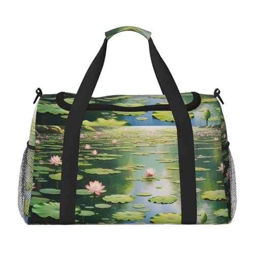 Spirit of the Lotuses Print Travel Duffle Bag - Foldable Personal Item Travel Bag for Women & Men,Carry-On Convertible Crossbody Tote Bags with Adjustable Shoulder Strap & Pockets 13x10.2x19.7 in