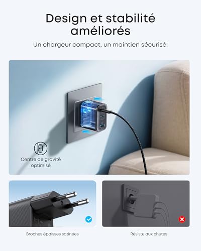 Chargeur Anker Nano 3 ports avec câble USB C - vue 8