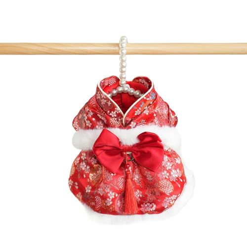 AttRex ペット服 犬服 ドレス 秋冬 ワンピース かわいい ふわふわ ドッグウェア お姫様 洋服 裏ボア コスチューム 人気 ファッション 小型犬 中型犬 ワンちゃん 猫服 散歩 お出かけ (XL,レッド・B)