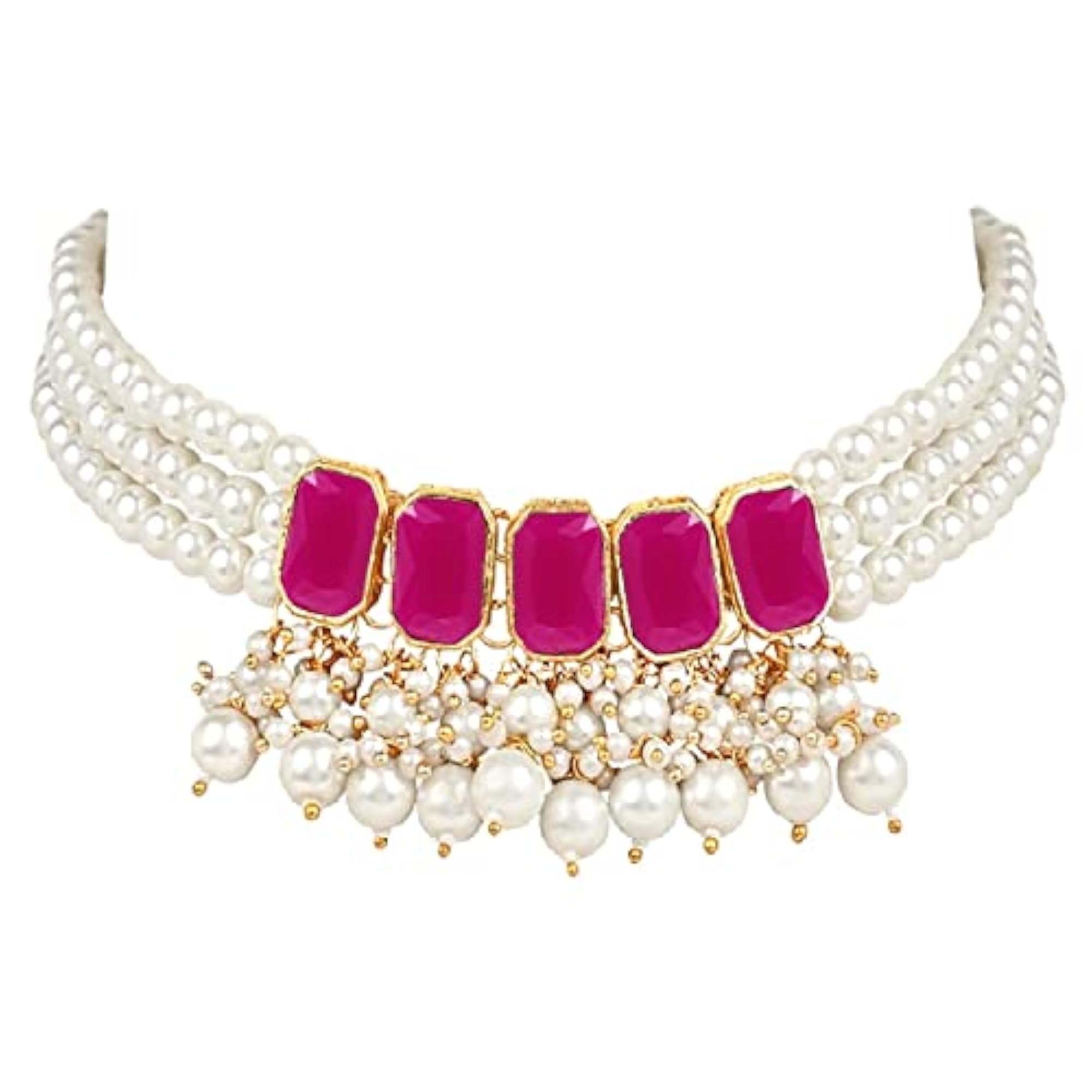 18K Gold Plated Multi Layered Pearl Choker Necklace Set