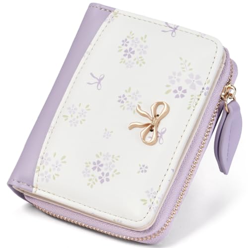 Image of GAEKEAO Small Wallet for Women RFID Blocking Vegan Leather Floral Ladies Purse Bifold Compact Card Holder with Zipper Pocket