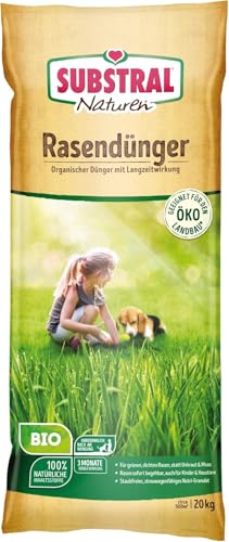 Substral Naturen Bio Rasendünger, 20kg für bis zu 500 m² - organischer Volldünger, 3 Monate Langzeitwirkung, alle Rasenarten