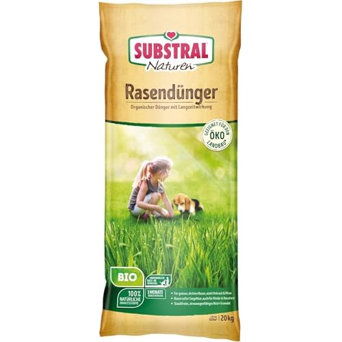 Substral Naturen Bio Rasendünger, organischer Volldünger, 3 Monate Langzeitwirkung, alle Rasenarten, bis 500 m², 20kg