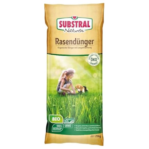 Substral Naturen Bio Rasendünger, organischer Volldünger, 3 Monate Langzeitwirkung, alle Rasenarten, bis 500 m², 20kg