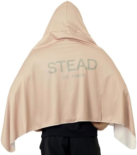 [STEAD] 冷感アイスポンチョ 冷却タオル｜熱中症対策 スポーツ観戦 夏フェス 屋外イベント UVカット 超軽量 ポケッタブル (ベージュ/カーキロゴA)