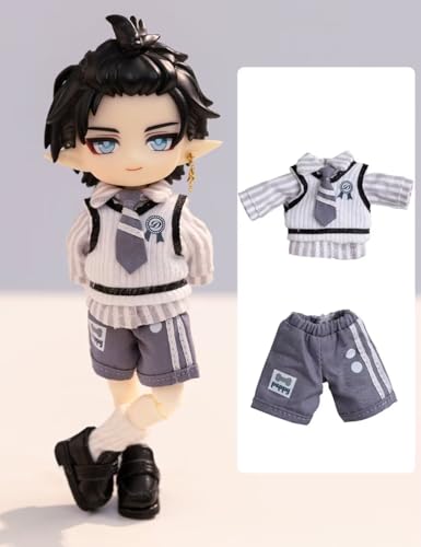 YMY Ob11 Doll Clothes 1/12 Scale Shirt Tie Waistcoat Pants Boys Uniform Set for BJD GSC Doll Clothing(Blue)