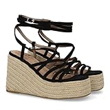 99866 Sandalias de cuna alta estilo romano con plataforma de yute trenzado. Cierre de cuerdas. Diseno de tiras finas envuelve el pie y se ajusta al tobillo. Ideal primavera verano. Negro Talla 38
