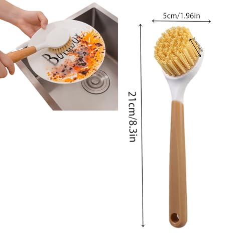 Image of 2 Pack Dish Brushes with Built-in Scraper, Heavy-Duty Kitchen Scrubbers with Non-Slip Handle, for Pots, Pans & Sink Cleaning