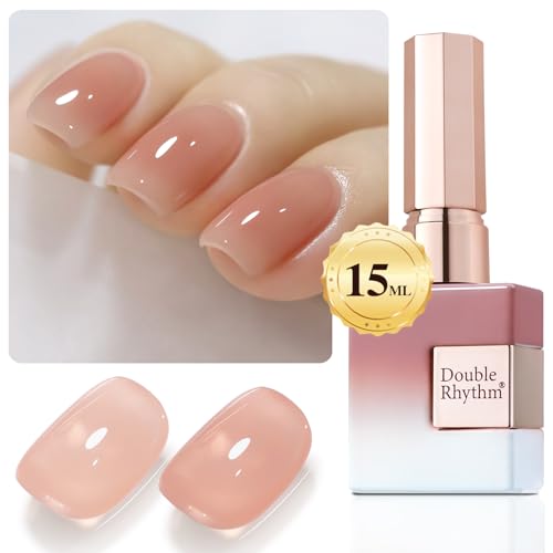 Double Rhythm Translucent Gel Polish Sheer Neutral Natural Light Milky Same Color Same Bottle 15ML Jelly Nail Polish Nail Art DIY at Home (Pink Clear-A1323)