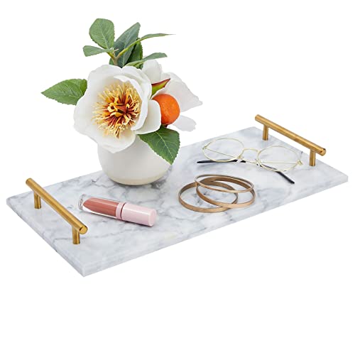 Marble Serving Tray With Gold Handles For Coffee Table, Kitchen (Rectangle, 15X7.5 In) #TOP4