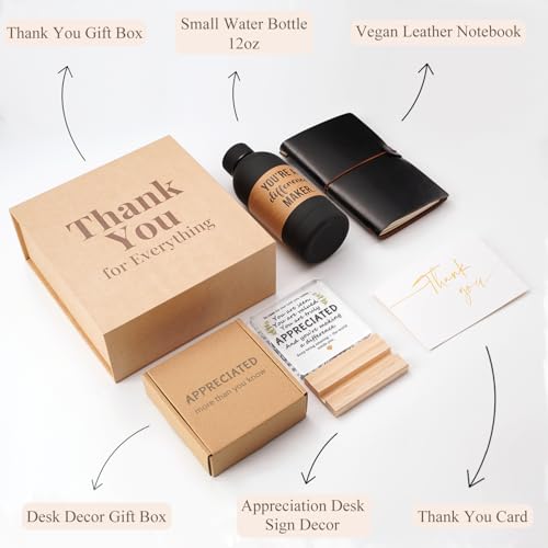 Employee Appreciation Gifts Box Set – Coworker Gift Set Includes Vegan Leather Notebook, Insulated Bottle, Desk Sign, Card, Gift Box – Thank You Gifts for Staff, Teachers, Volunteers (BLACK) by GYLACELU - Image 2
