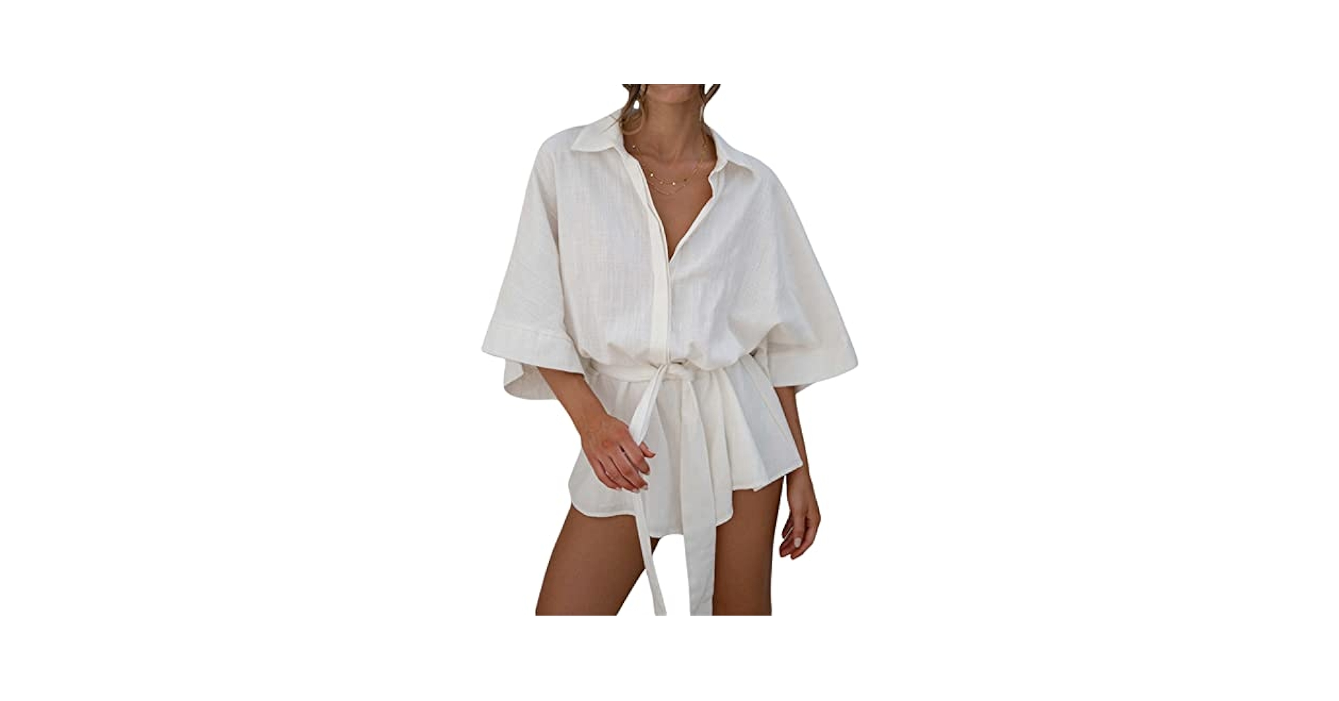 Amazon.com: FULA-bao Women V Neck Button Up Romper Baggy