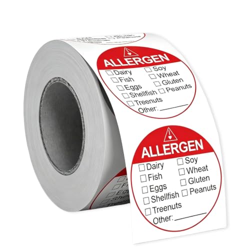 Allergen Labels Stickers Removable Strong Adhesive Food Allergy Ingredients Warning Labels Easy Peel Off Without Residue for Commercial Kitchen Catering Bakery Use
