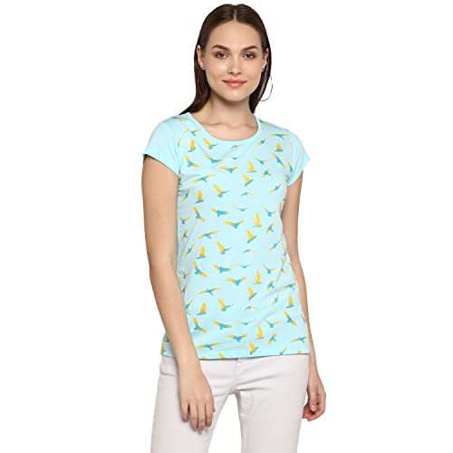 Image of Modeve Women Printed Cotton Blend Half Sleeve Round Neck T-Shirt for Summer