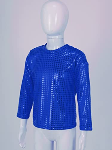 Jhaoyu Kids Boys Girls Shiny Sequins Dance Top Long Sleeve T-Shirt Jazz Hip Hop Performance Disco Costume Streetwear Royal Blue 4-5 Years #TOP3