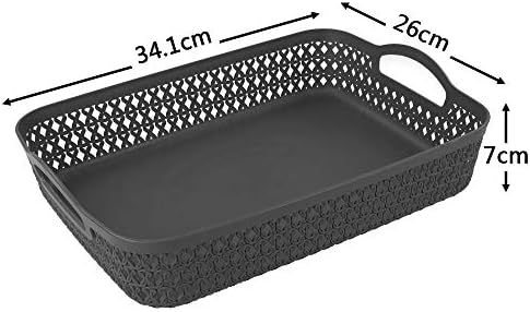 Zerdyne Set of 6 Large Plastic Storage Basket Tray, Gray Shallow Kitchen Storage Basket Tray with Handle
