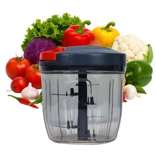 Image of Hornbills Vegetable Manual Chopper with 5 Blades 1000ml Kitchen Multi Blade Food Chopper for Vegetables Onion Garlic Hand Chopper Stainless Steel Blade Compact Vegetable Portable Mini Chopper | Red