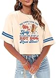 4th of July Shirts Women American Flag Crop Tops USA Patriotic T-Shirt Memorial Day Graphic Tee Tops (Hot Dog,L)