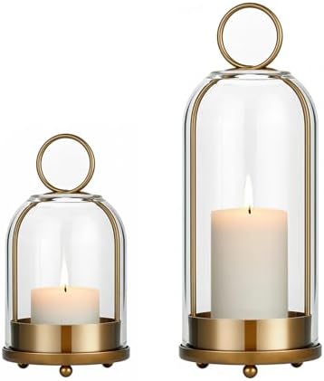 5"&4" Hurricane Glass Candle Holders, Hanging Brass Metal Candle ...