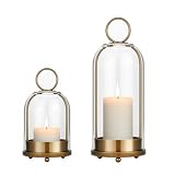 Havmorph 5'&4' Hurricane Glass Candle Holders, Hanging Brass Metal Candle Holder for Pillar Candles Table Coffee Table Decor Interior Decoration