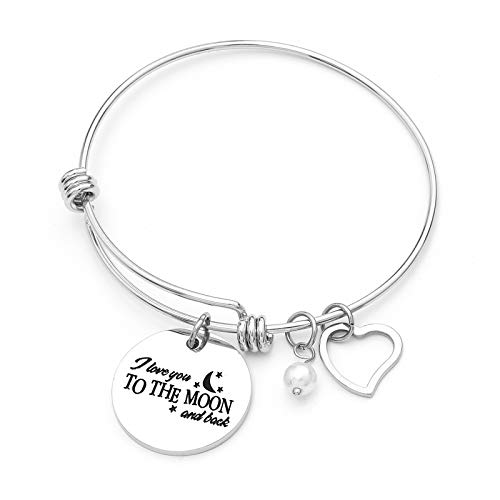 Sunflower Jewellery Love Charm Bracelet I Love You to The Moon and Back Pearl Adjustable Bangle Silver