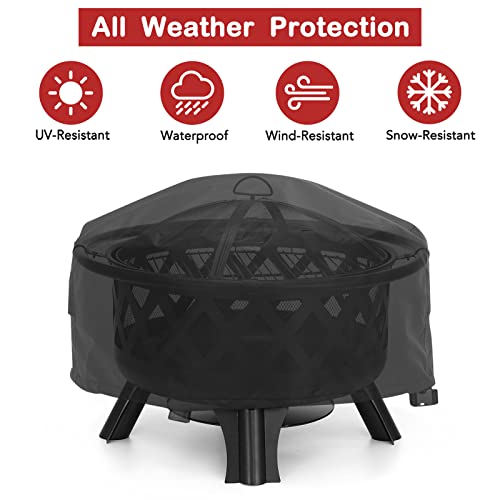 Fire Pit Cover Round For 26Inch-36Inch Fire Pit Waterproof Firepit Cover Heavy Duty Thick Pvc Coating With 2Air Vents Fire Place Cover All-Season Protection Outdoor Fire Bowl Cover #TOP6