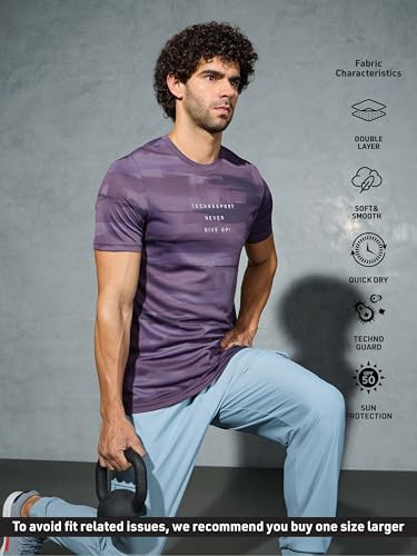 Image of TECHNOSPORT Men's Regular Fit Half Sleeve Crew Neck T-Shirt, TECHNOCOOL+ Quick Dry Moisture Wicking Stretchable Sports Gym and Casual Wear