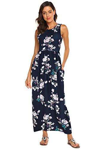 Image of Hount Women's Summer Sleeveless Striped Flowy Casual Long Maxi Dress with Pockets