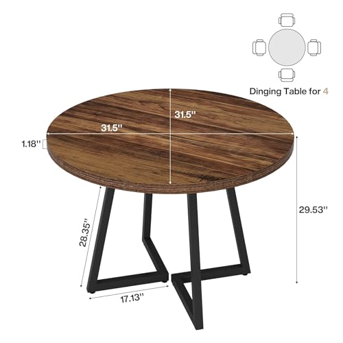 Tribesigns Round Dining Table for 2, 31.5" Industrial Kitchen Table with Metal Base, Small Table for Dining Room, Small Space, Apartment, Office, Restaurant, Rustic Brown & Black - Image 3