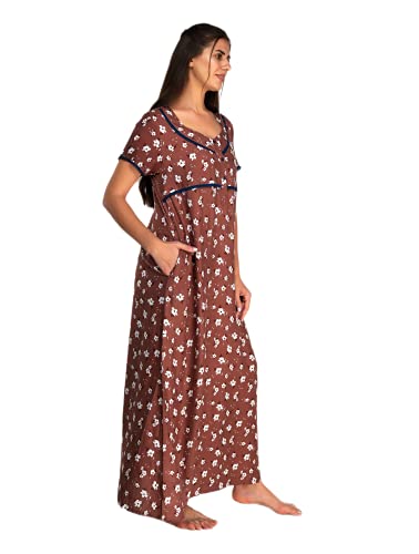 Image of Evolove Women's Cotton Long Maxi Maternity Feeding Night Gown with Pockets, Super Soft Comfortable (LNG-Feeding)