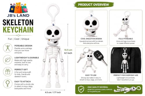 Image of Skeleton Keychain with Movable Joints Funny Hanging Key Accessory Charm | Cute Cartoon Style
