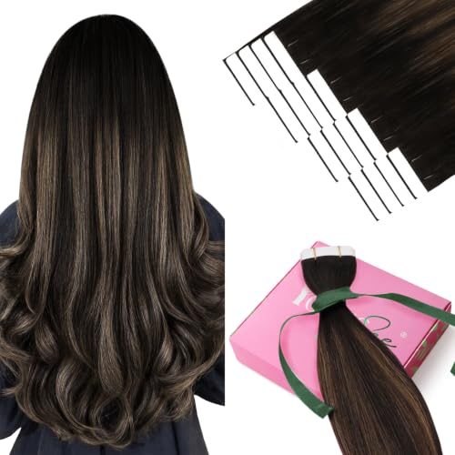 YoungSee Tape in Hair Extensions Balayage Dark Brown, 24inch 50g 20pcs