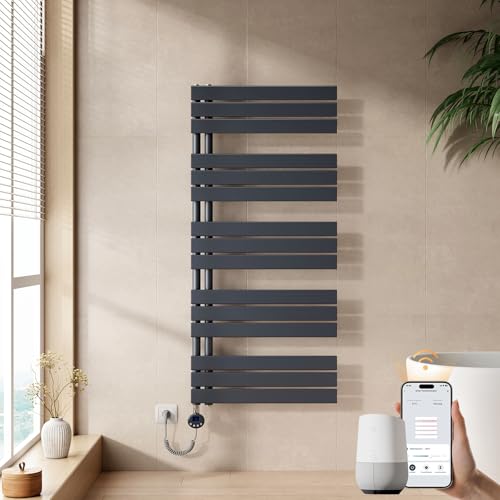 EMKE Seche Serviette Electrique 1320x600 mm, Porte-Serviettes Chauffant avec WiFi Thermostat, Chauffe Serviette Salle de Bain Anthracite 800W,Sèche Serviette...